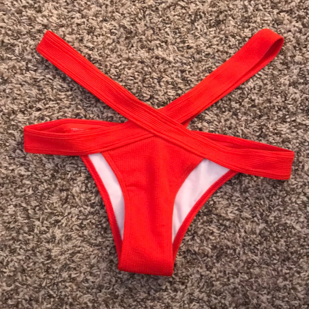 Red ribbed bathing suit bottoms